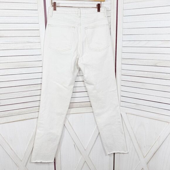 TopShop High Rise Raw Hem Cropped Straight Leg Jeans White Ivory 28 Tall - Picture 4 of 15